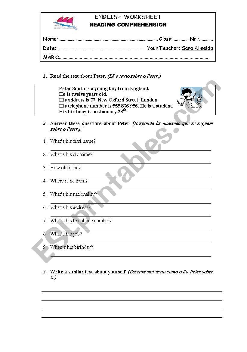 Reading Comprehension Worksheet 5th Grade ESL Worksheet By Sara Worksheets Library
