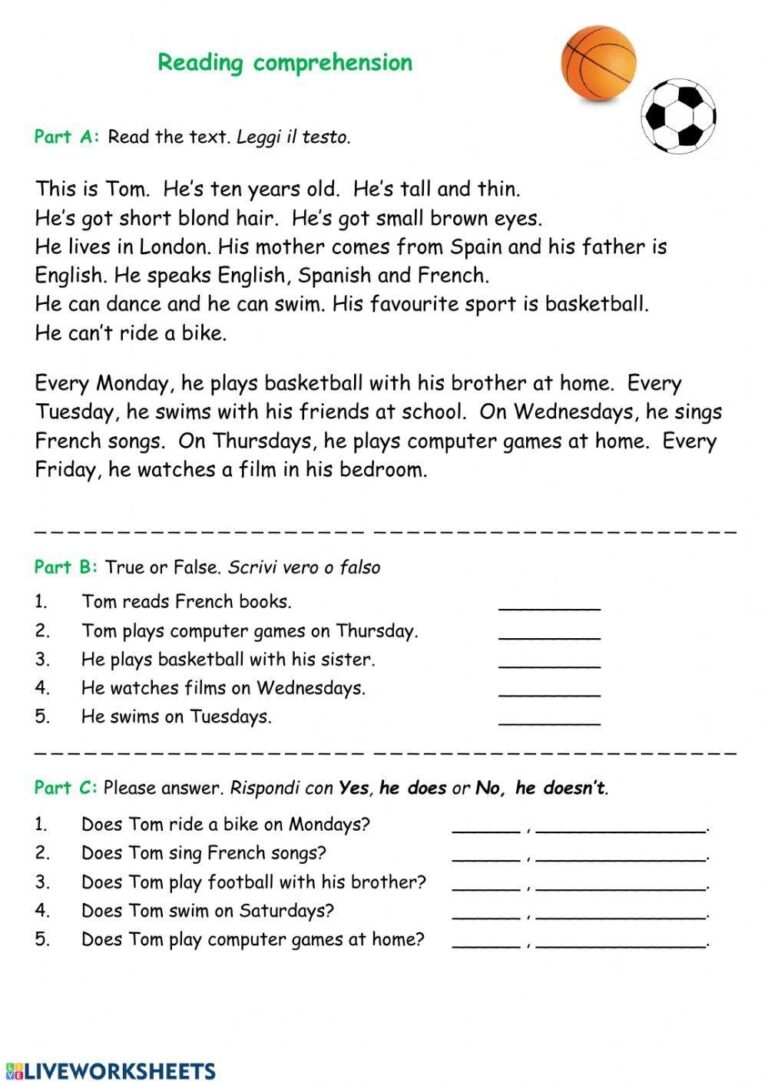 Reading Comprehension Worksheet For Elementary Live Worksheets Worksheets Library