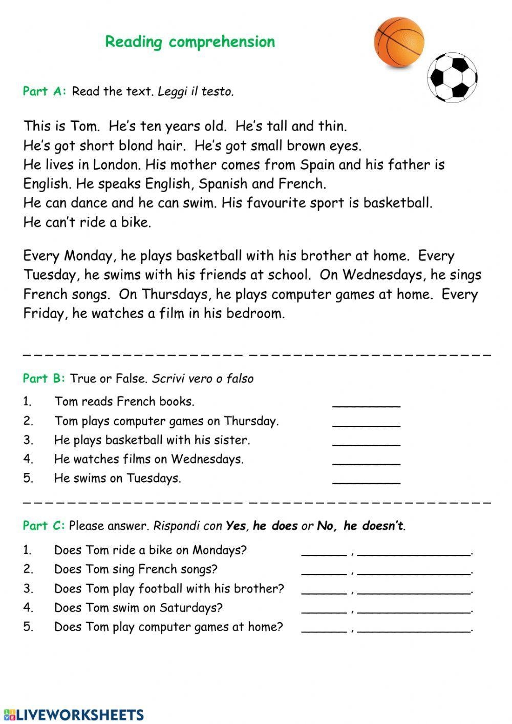 Reading Comprehension Worksheet For Elementary Live Worksheets Worksheets Library