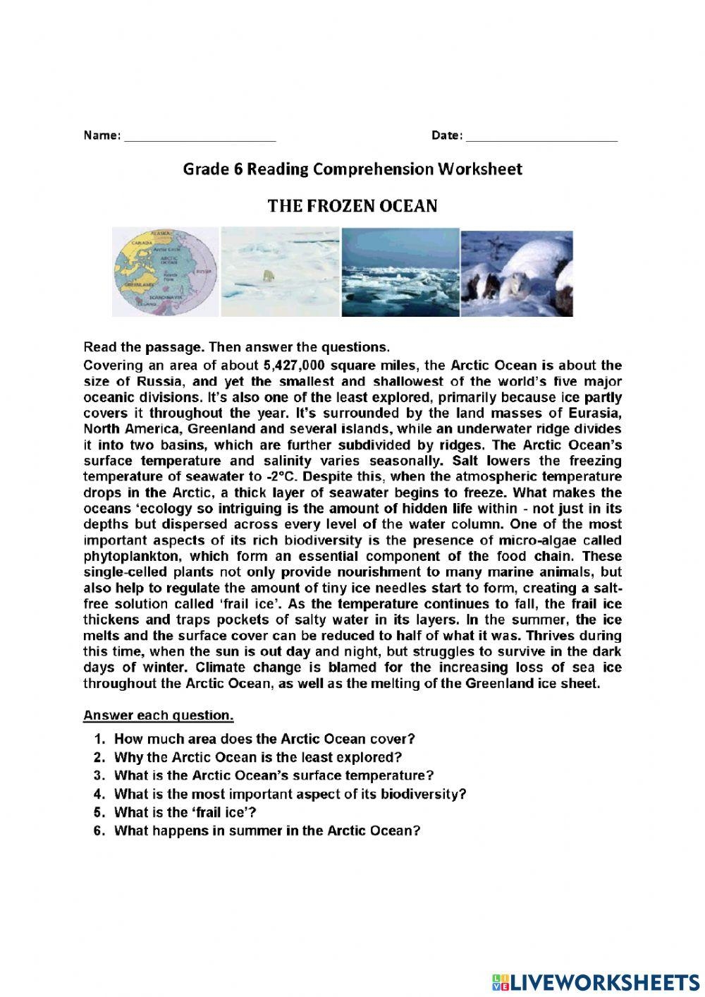 Reading Comprehension Worksheets 6th Grade Online