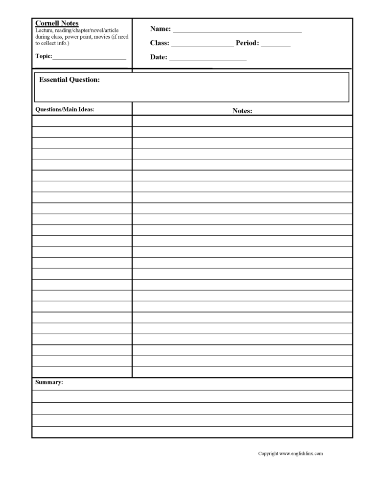 Reading Comprehension Worksheets Cornell Notes Comprehension 