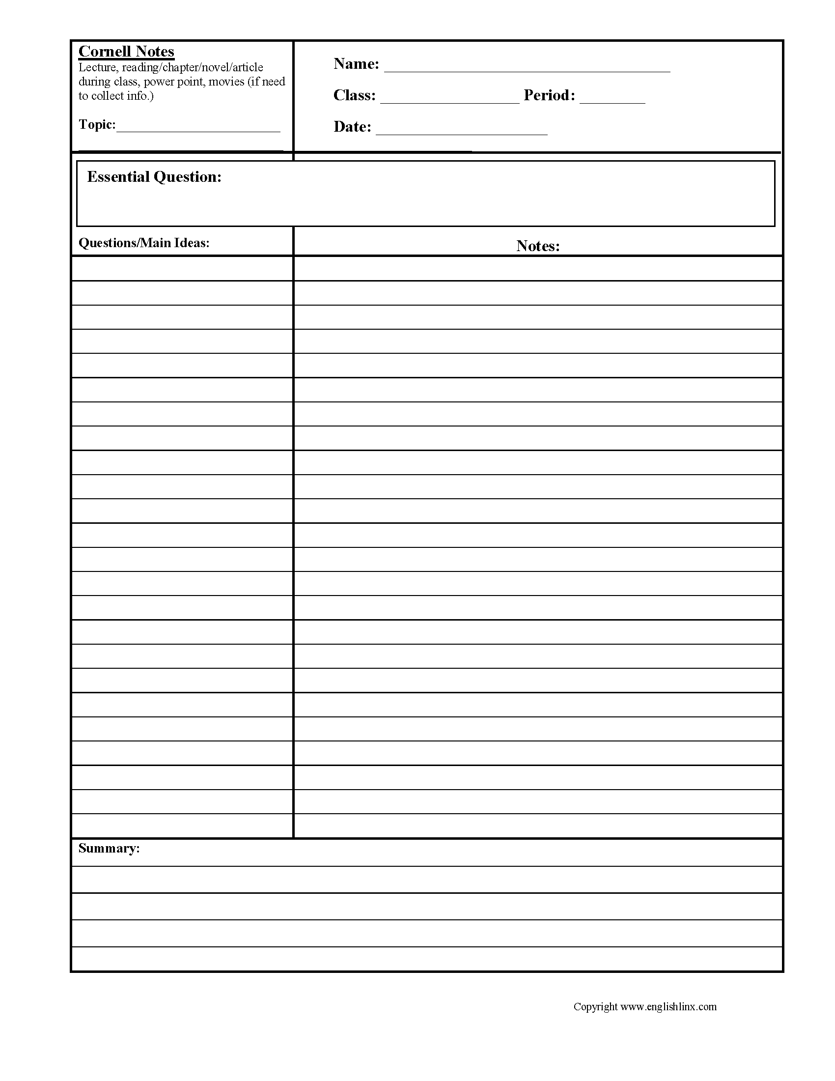 Reading Comprehension Worksheets Cornell Notes Comprehension 