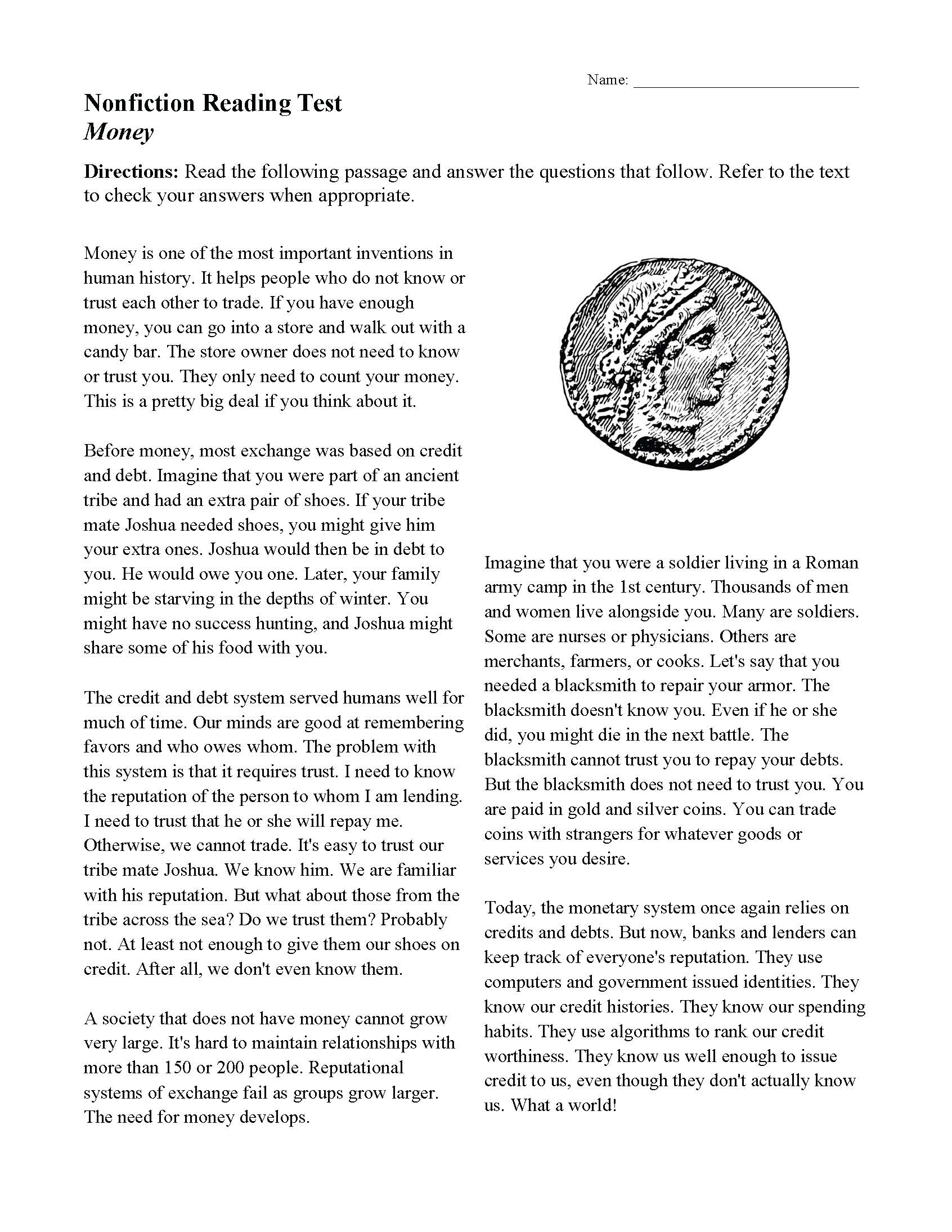 Reading Comprehension Worksheets For College Students
