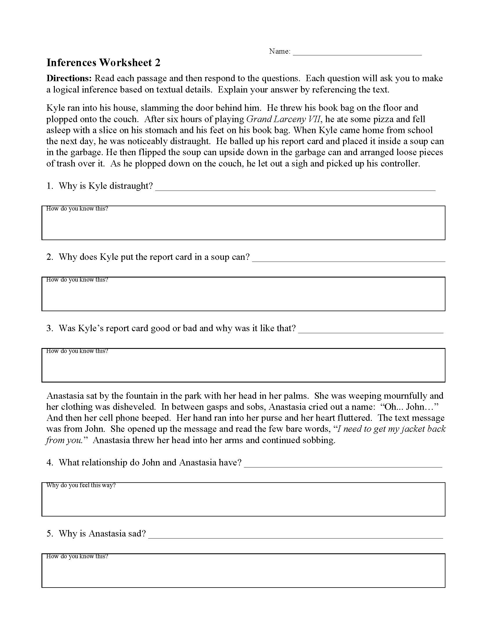 Reading Comprehension Worksheet Middle School
