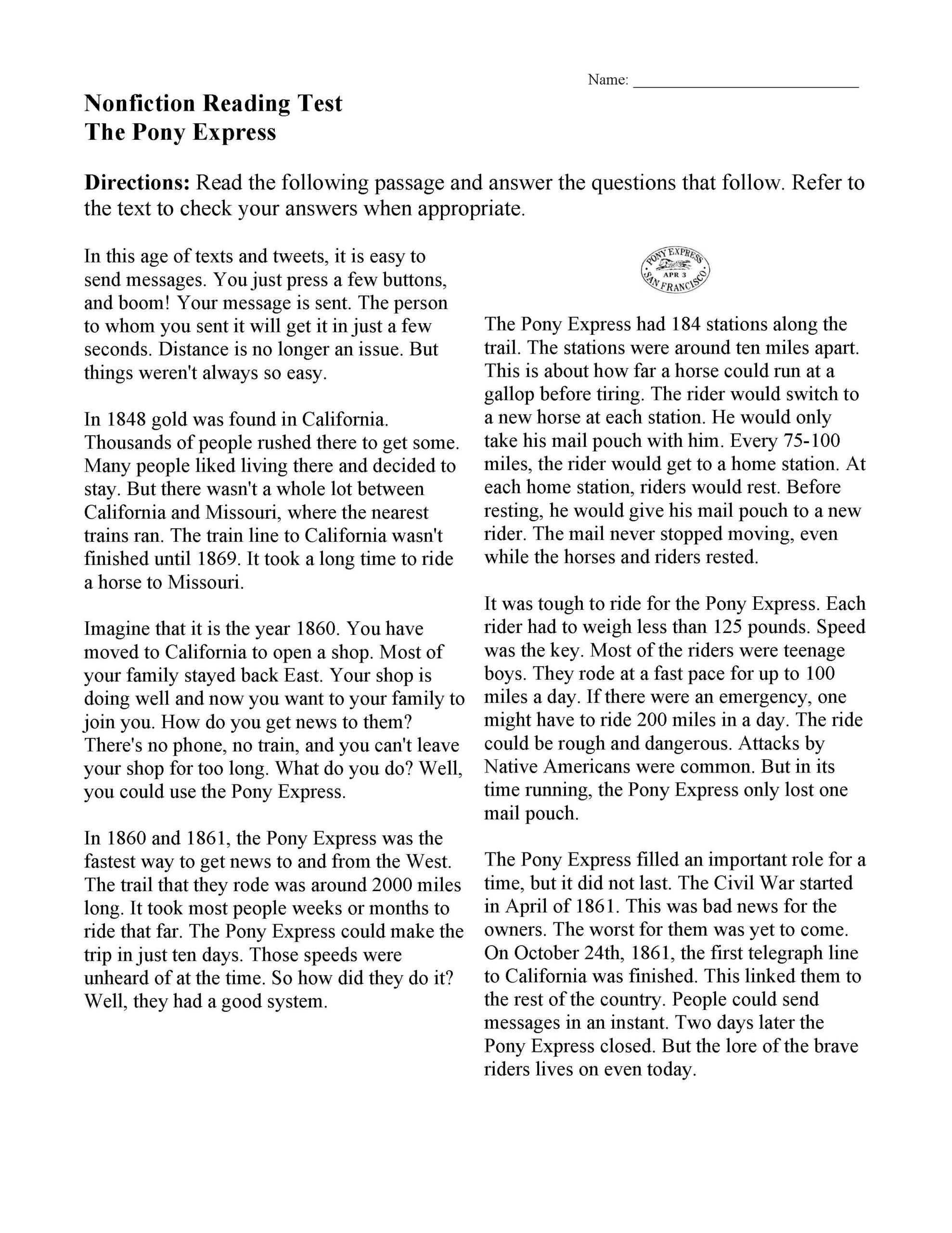 Reading Comprehension Worksheet 11 Answer Key