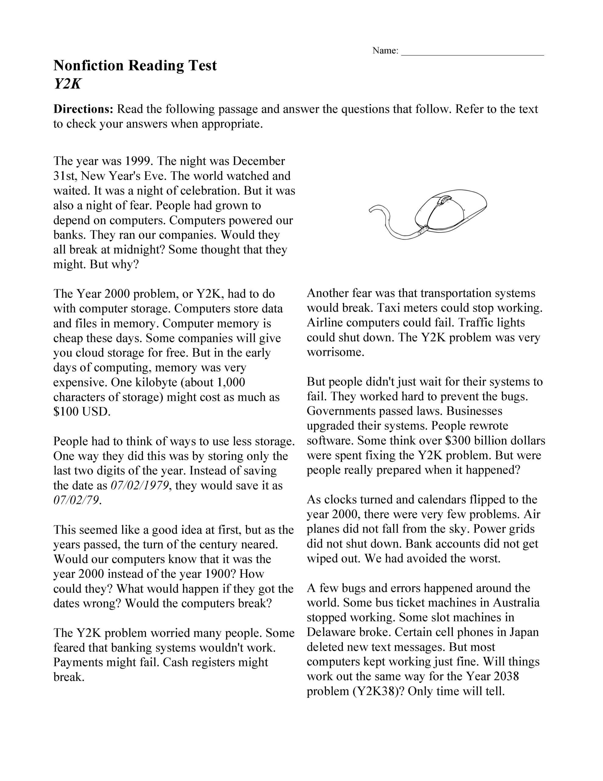 Reading Comprehension Worksheets For Grade 12