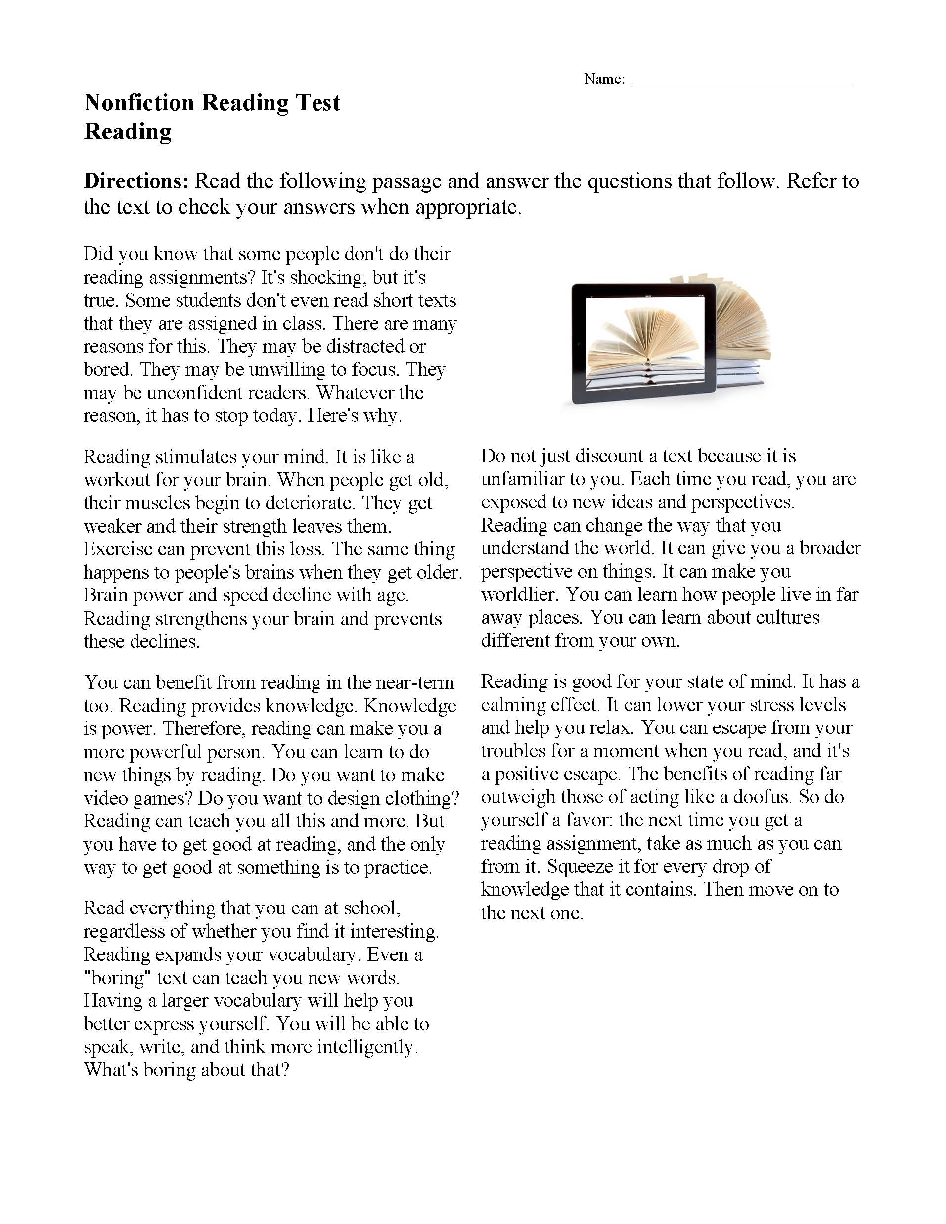 Reading Comprehension Worksheets Pdf Intermediate