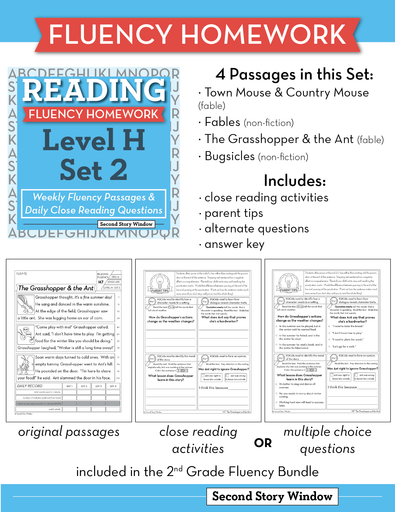 Reading Fluency Homework Level H Set 2 Second Story Window