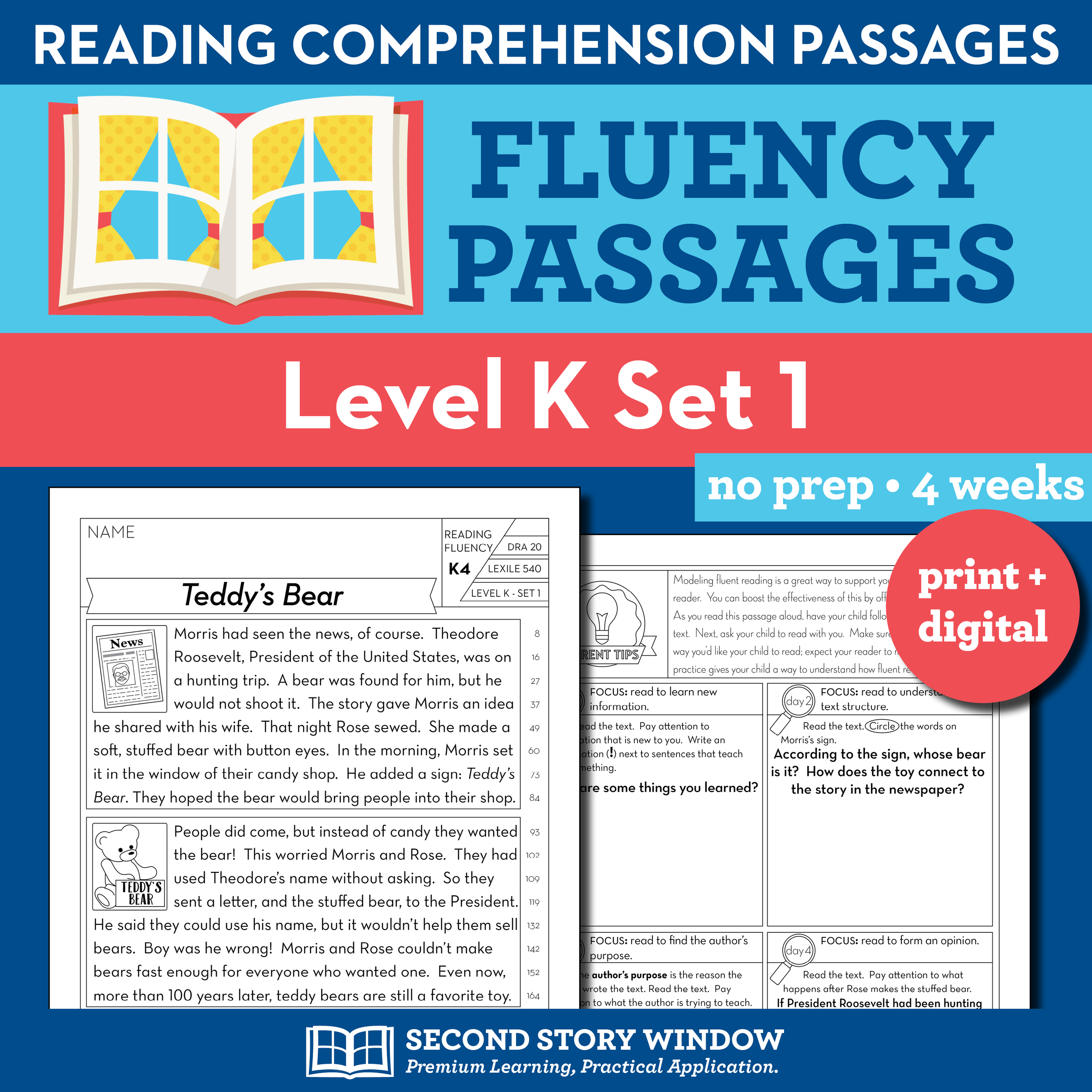 Reading Fluency Homework Level K Set 1 Second Story Window