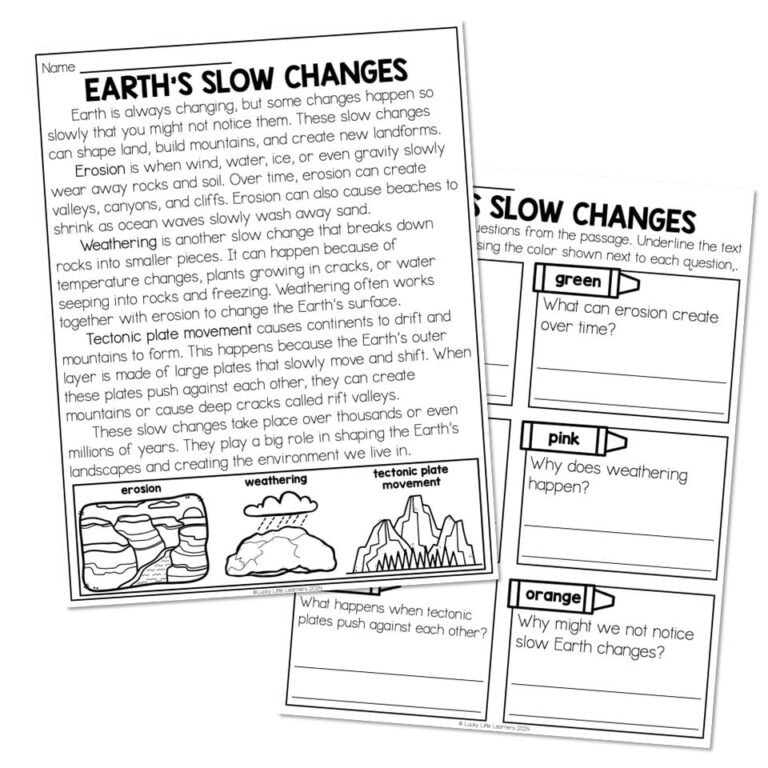 Reading Passage Earth s Slow Changes Lucky Little Learners