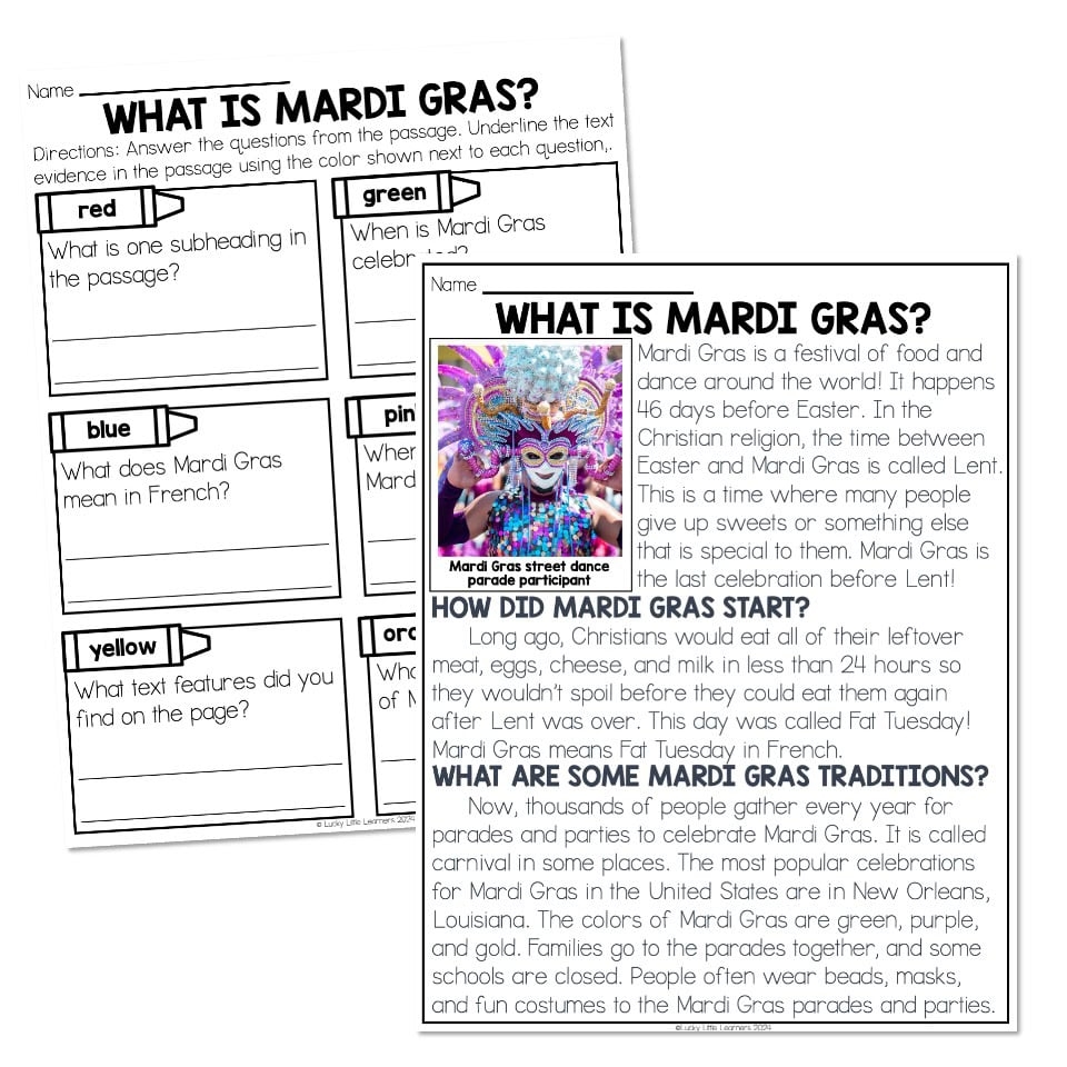 Reading Passage Nonfiction What Is Mardi Gras Lucky Little Learners