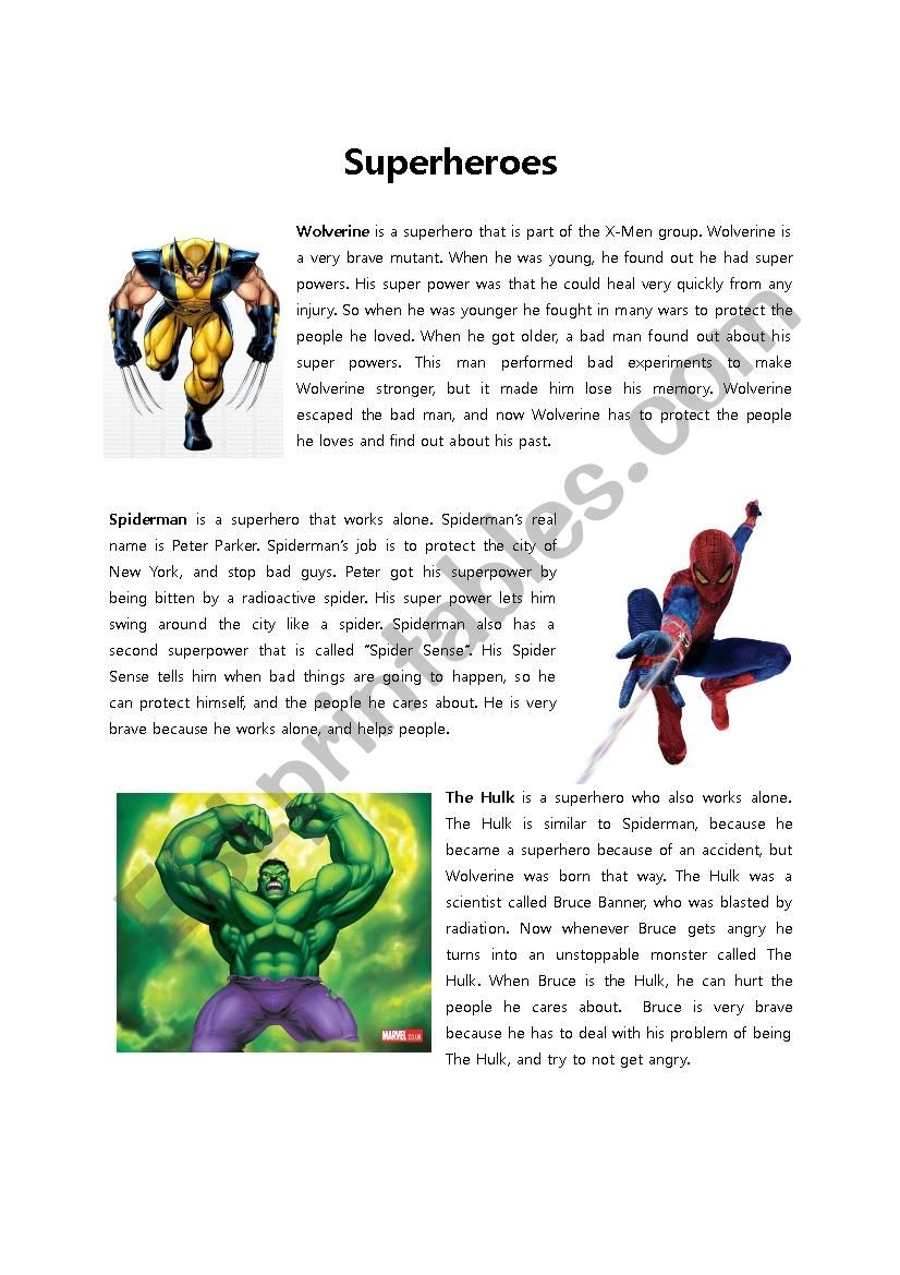 Superhero And Villain Reading Comprehension Worksheets