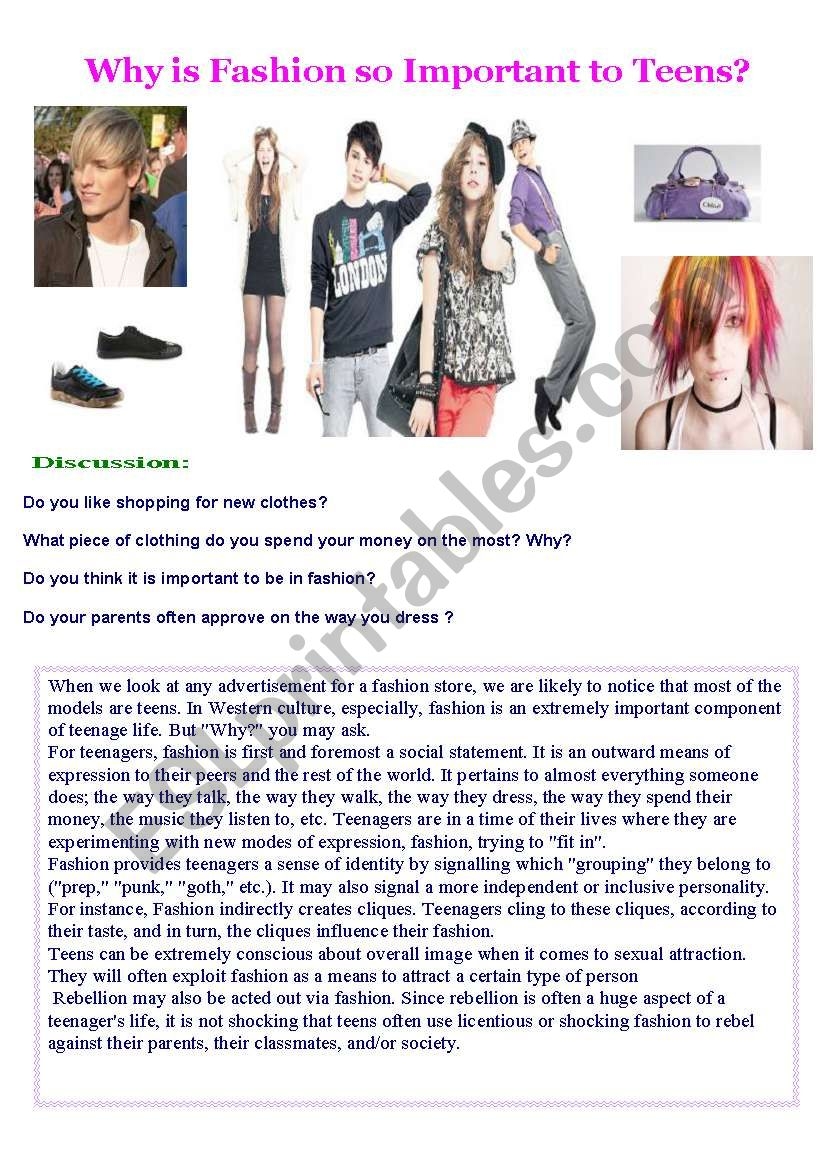 Reading Why Is Fashion So Important For Teens ESL Worksheet By Nasnous