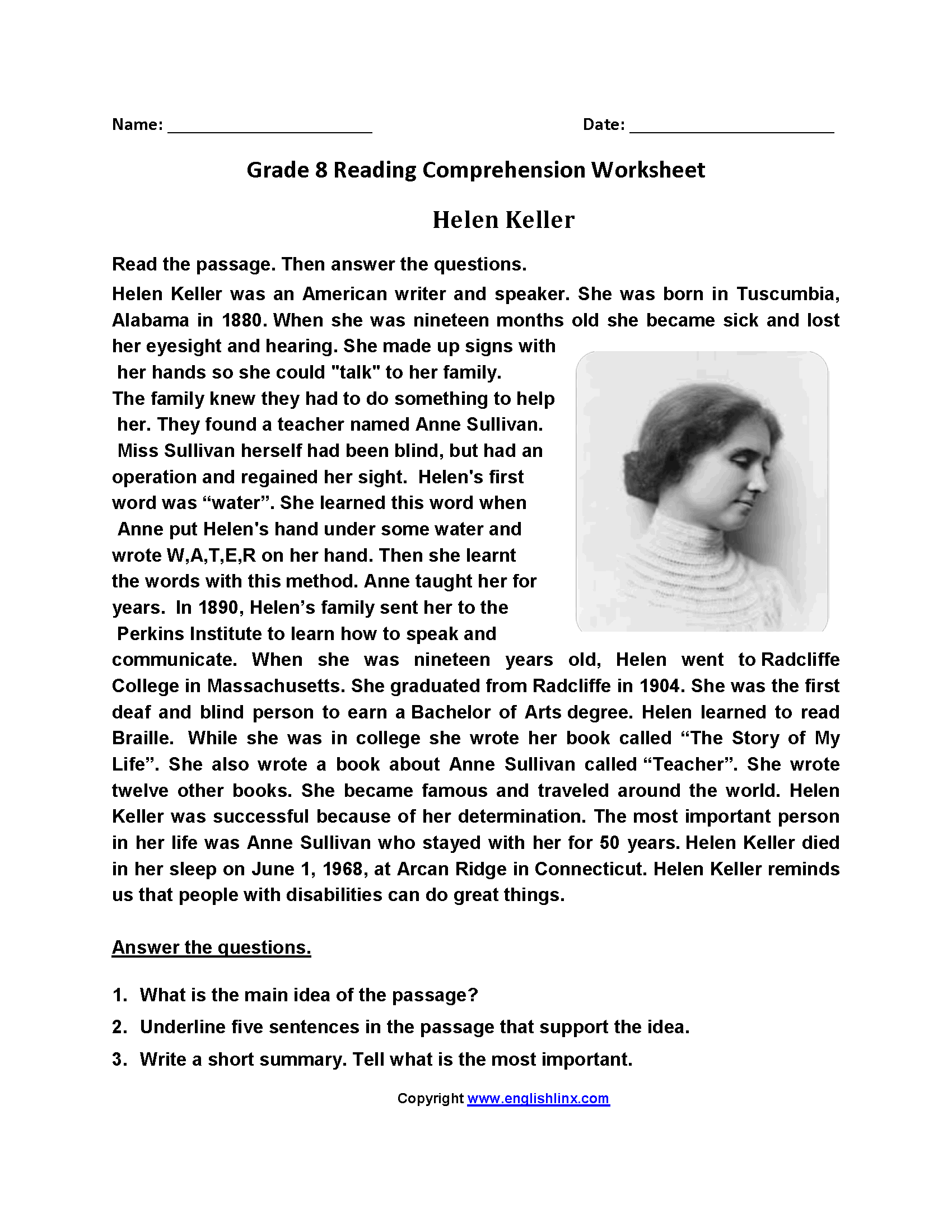 Reading Worksheets Eighth Grade Reading Worksheets Worksheets 