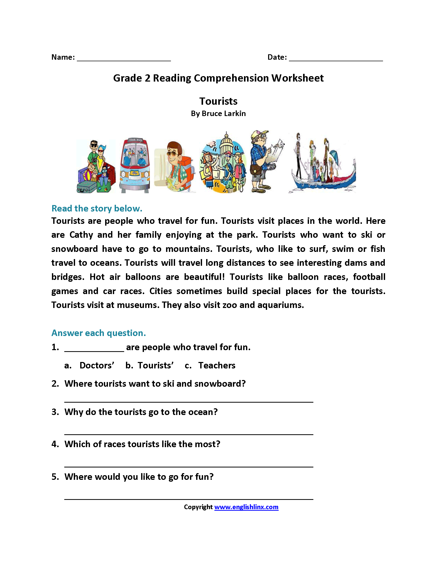 Second Grade Reading Comprehension Practice Worksheets
