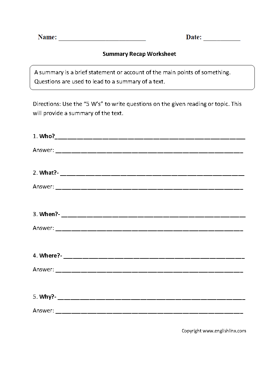 Reading Comprehension Summary Worksheets Spm