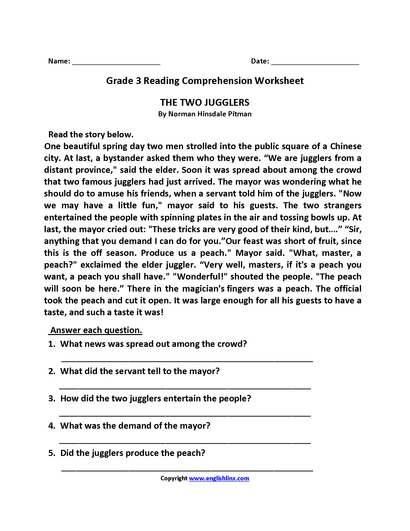 Reading Worksheets Third Grade Reading Worksheets