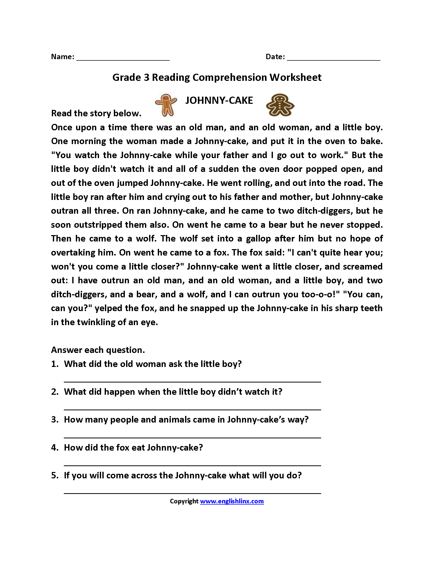 Third Grade Reading Comprehension Worksheets Printable