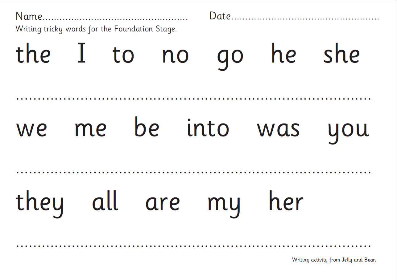Reception Tricky Words Handwriting Worksheet Teachwire