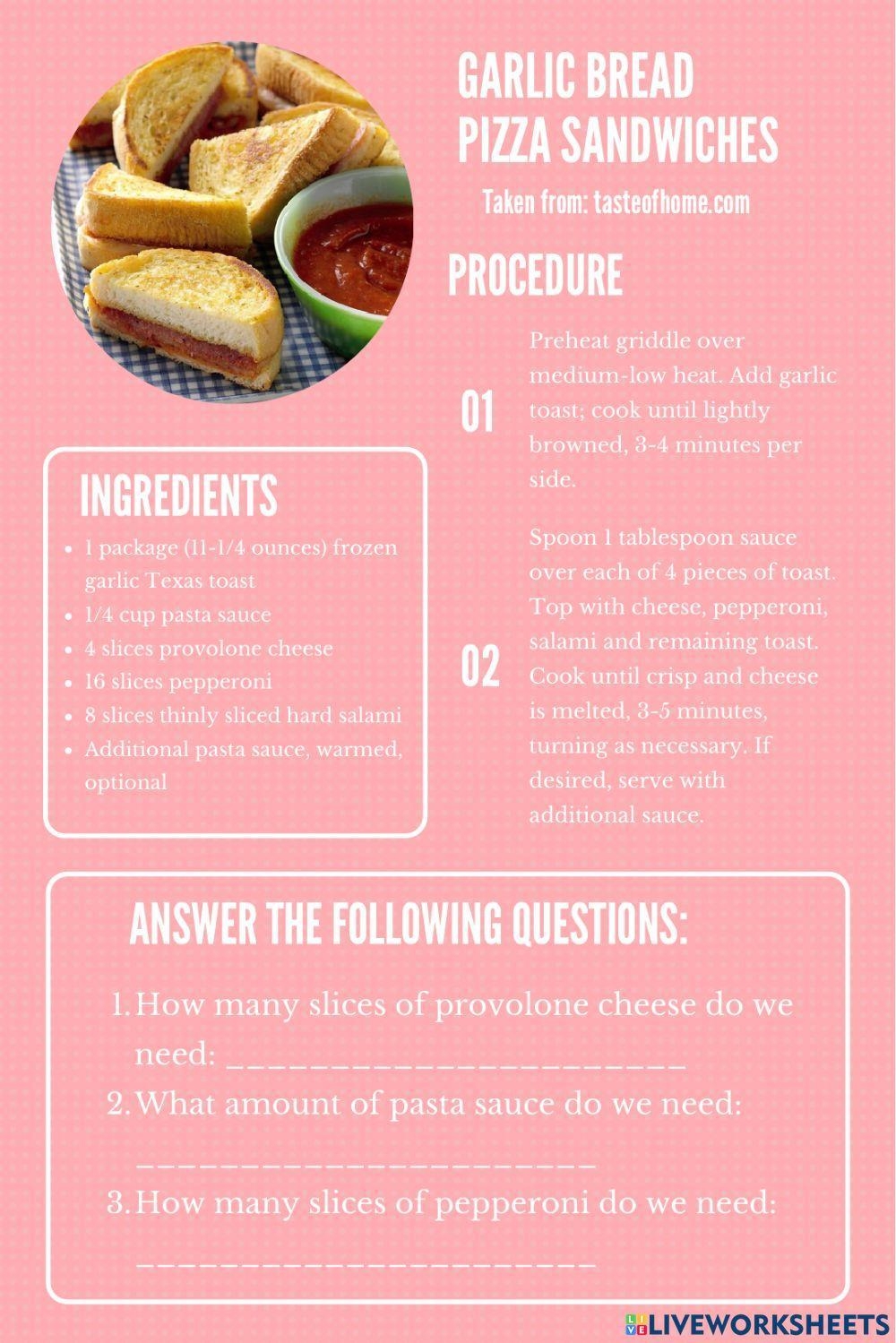 Recipe Reading Comprehension Worksheet Live Worksheets 