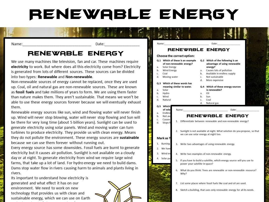 Renewable Energy Reading Comprehension Passage And Questions PDF 