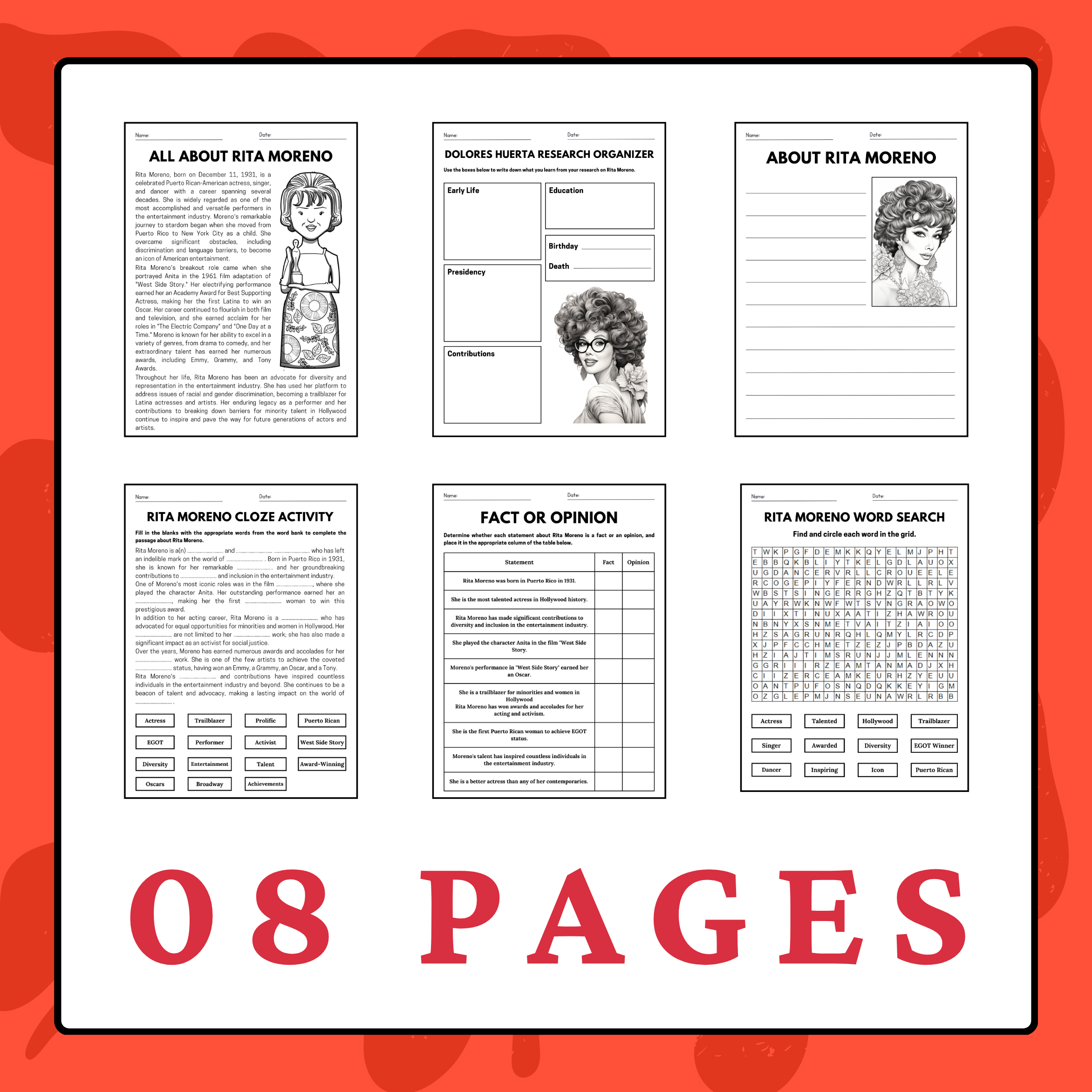 Rita Moreno Reading Comprehension Pack Hispanic Heritage Month Activities Made By Teachers