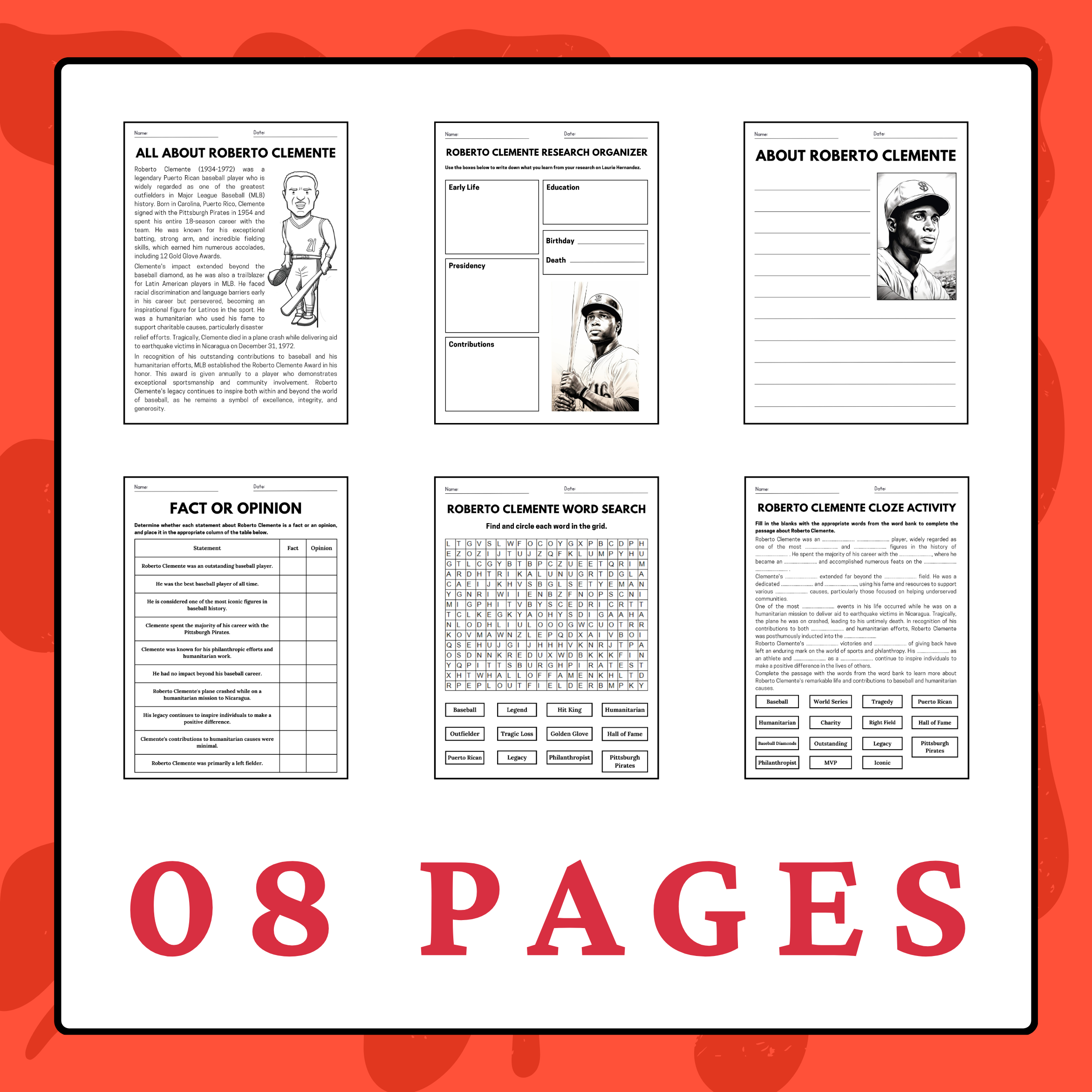 Roberto Clemente Reading Comprehension Worksheets Pdf