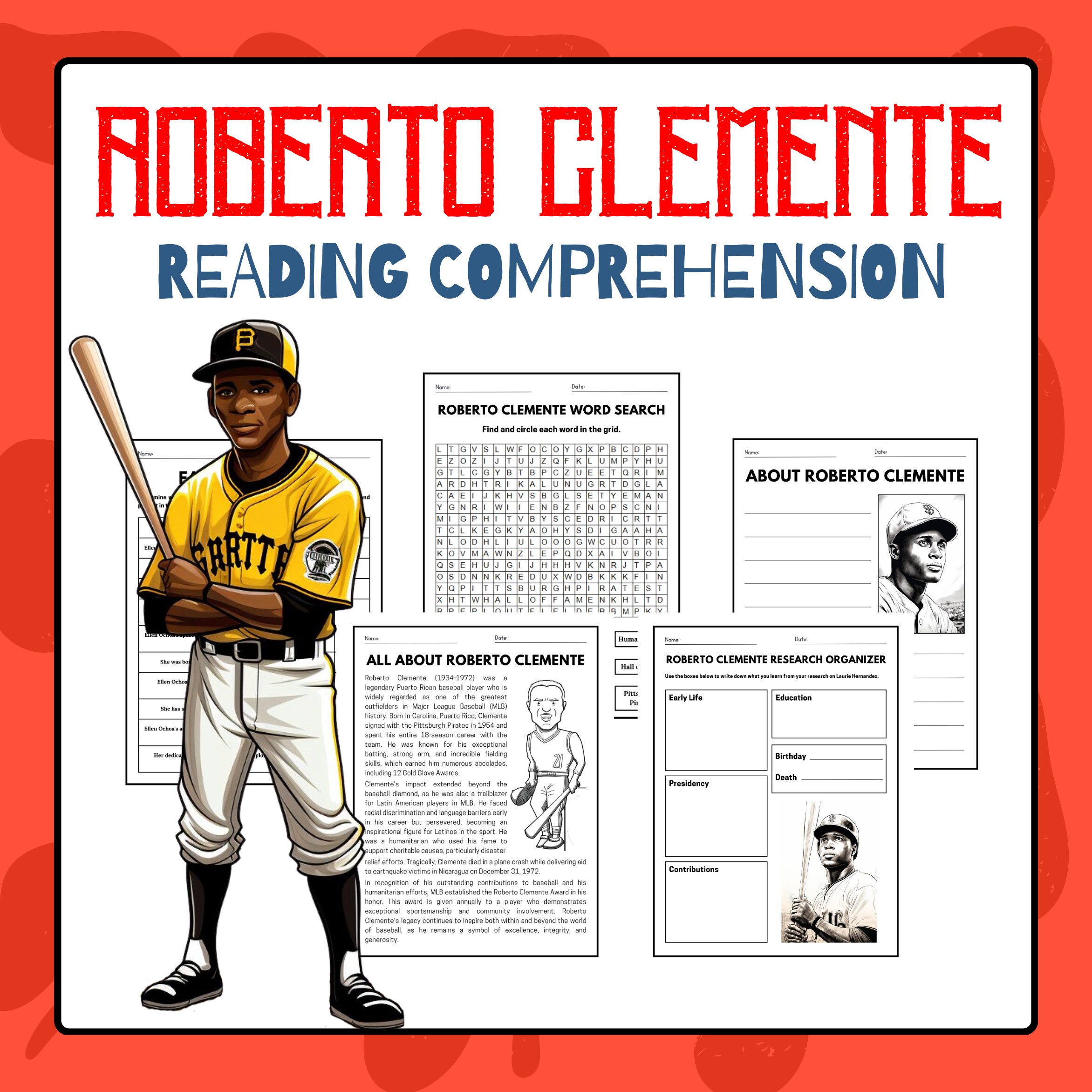 Roberto Clemente Reading Comprehension Hispanic Heritage Month Activities Made By Teachers