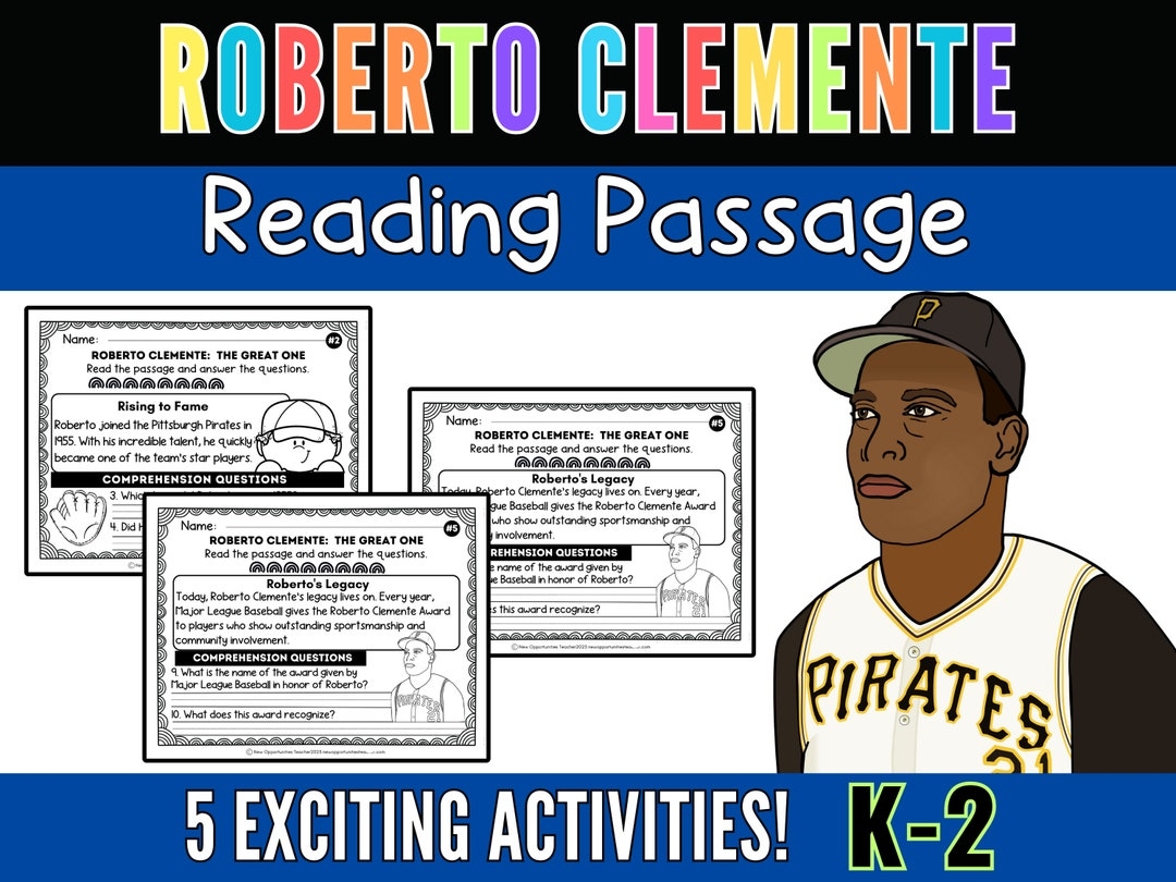 Roberto Clemente Reading Comprehension Passage Timeline Vocabulary Worksheet Word Search Hispanic Heritage Month K 2 Grades Etsy