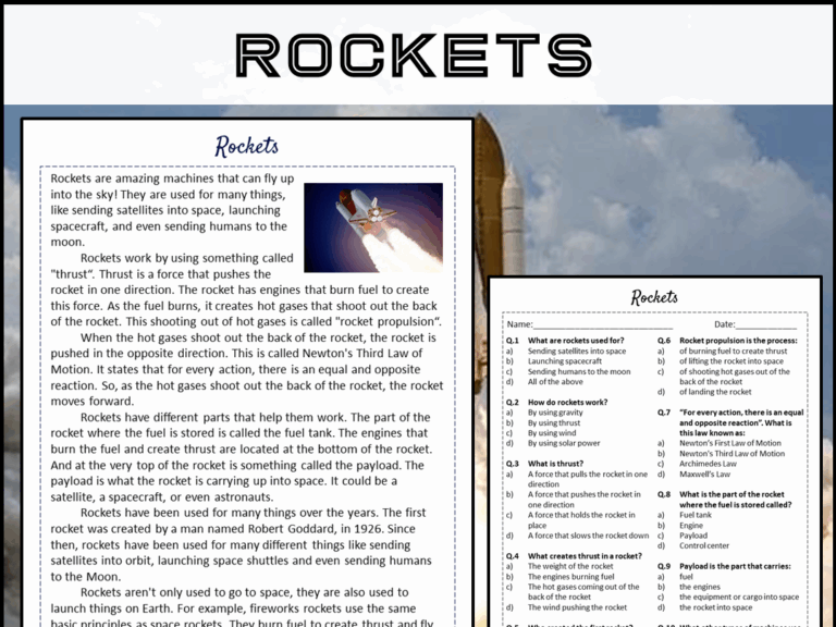 Rockets Reading Comprehension Passage And Questions PDF Teaching Resources