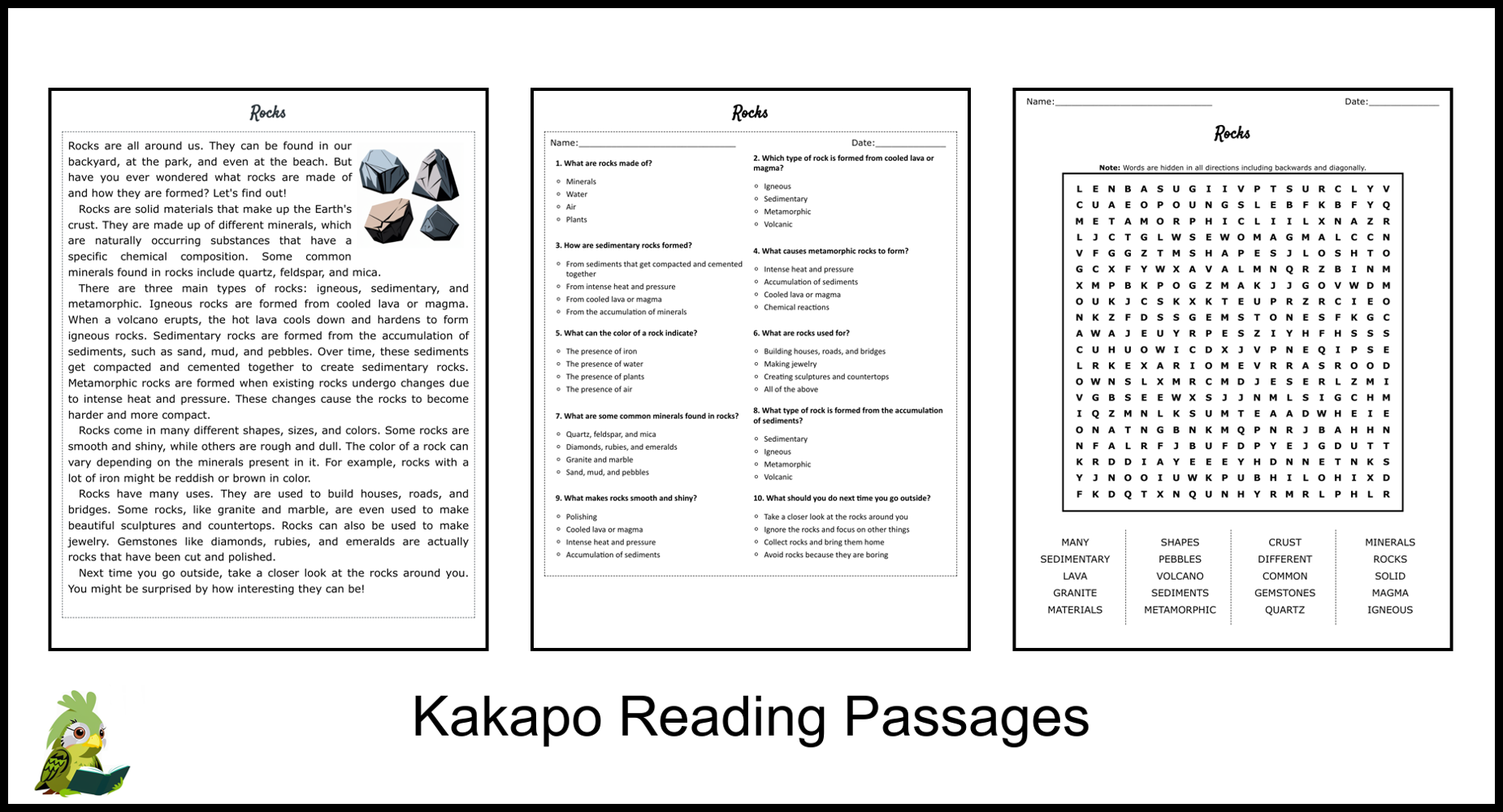 Rocks Reading Comprehension Worksheets Pdf