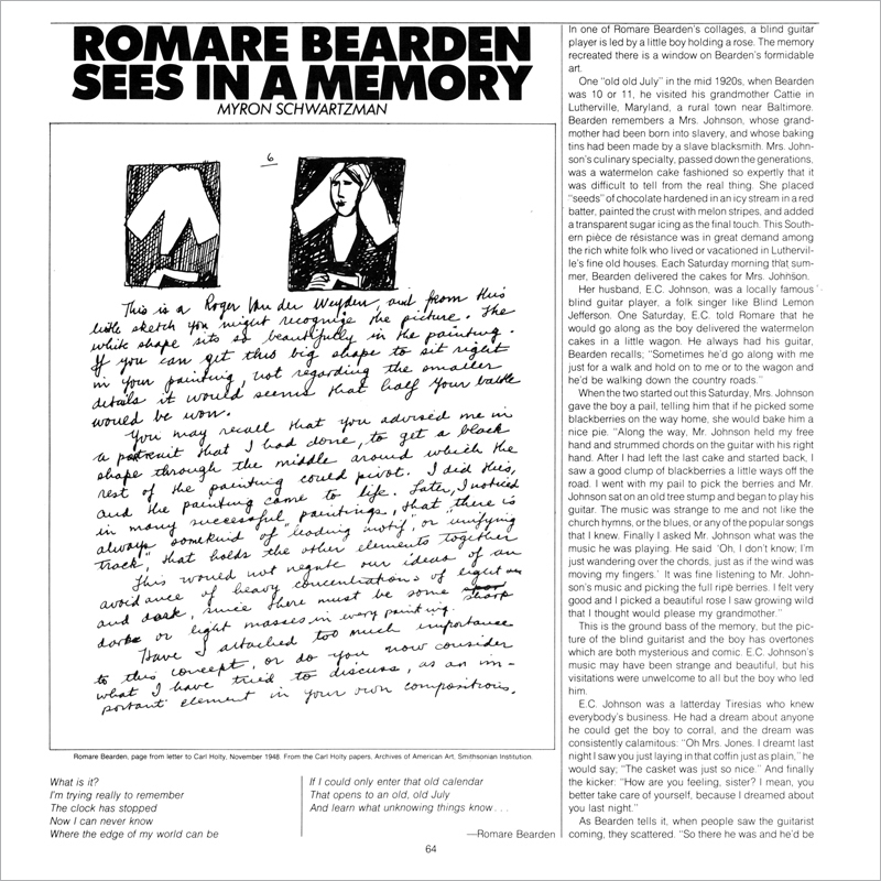 ROMARE BEARDEN SEES IN A MEMORY