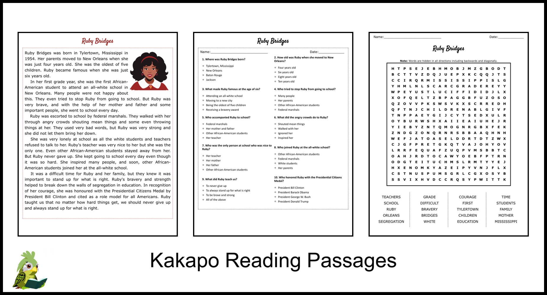 Ruby Bridges Reading Comprehension Worksheet Pdf