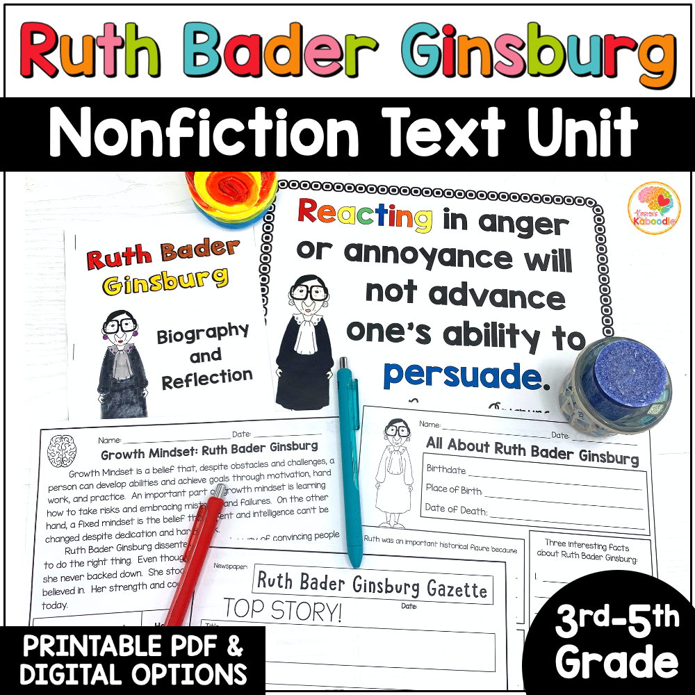 Ruth Bader Ginsburg Worksheets Nonfiction Biography Text Unit