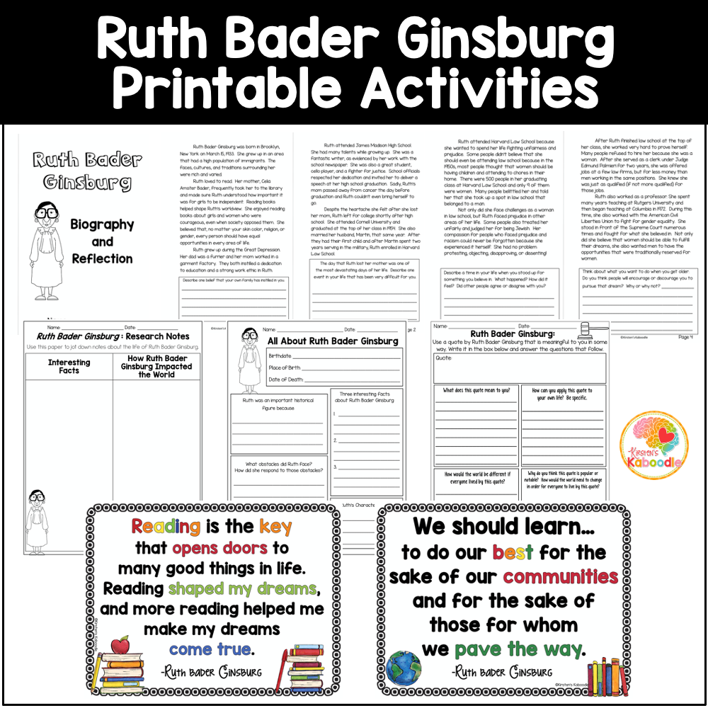 Ruth Bader Ginsburg Worksheets Nonfiction Biography Text Unit