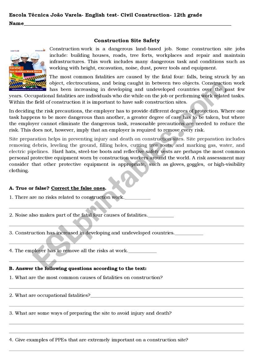 Safety At Work ESL Worksheet By Morbey