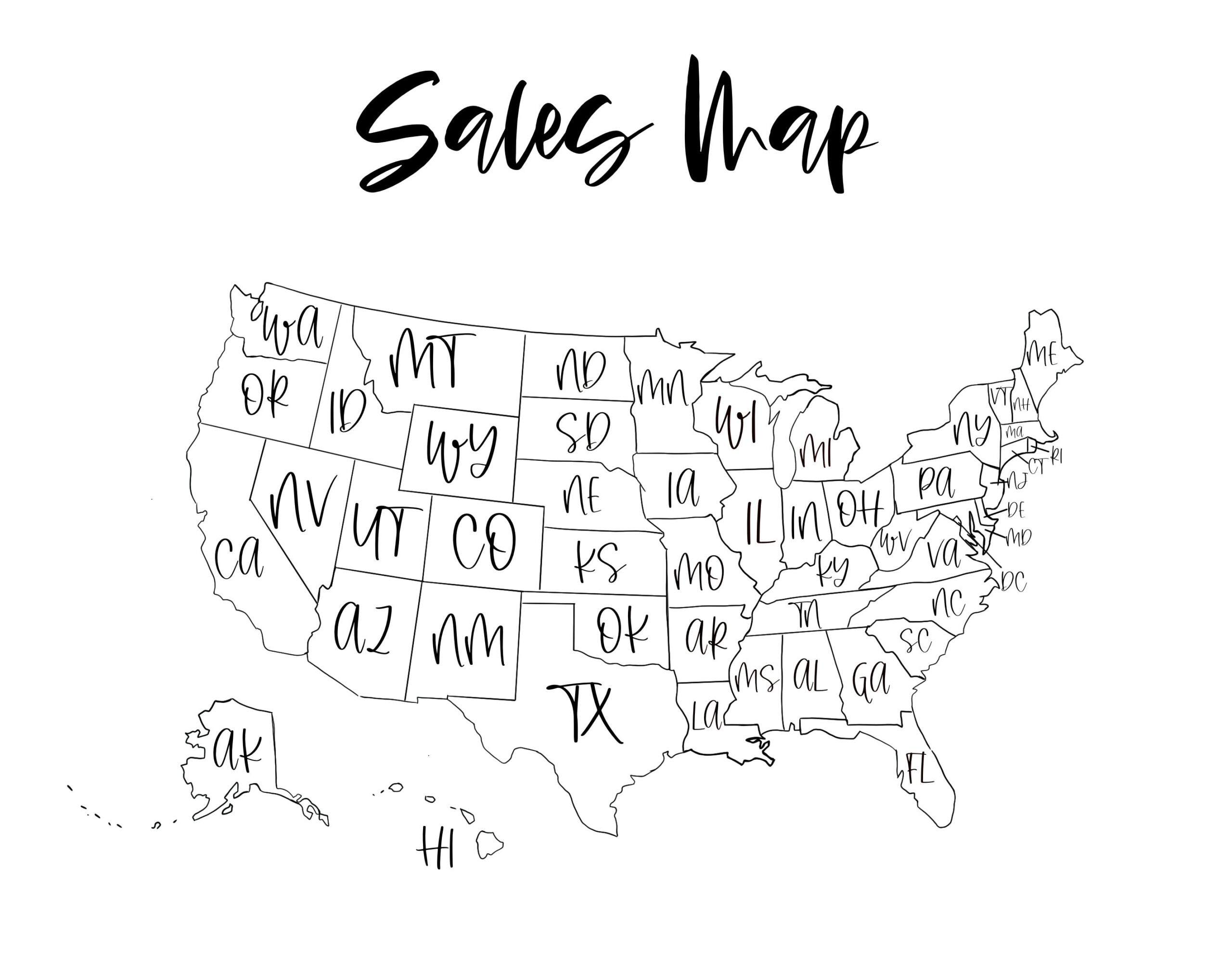 Sales Map Tracker Procreate Or Printable United States Etsy 