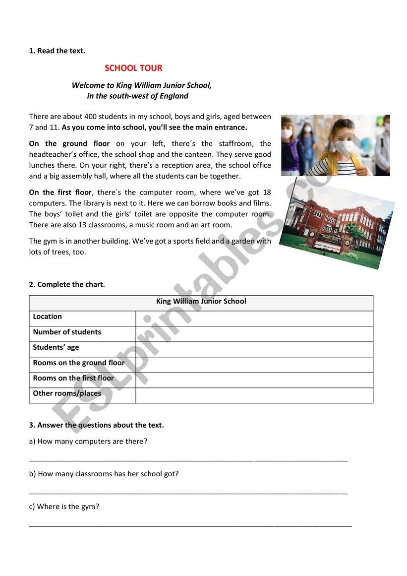 School Tour Reading Comprehension ESL Worksheet By Paulapaula
