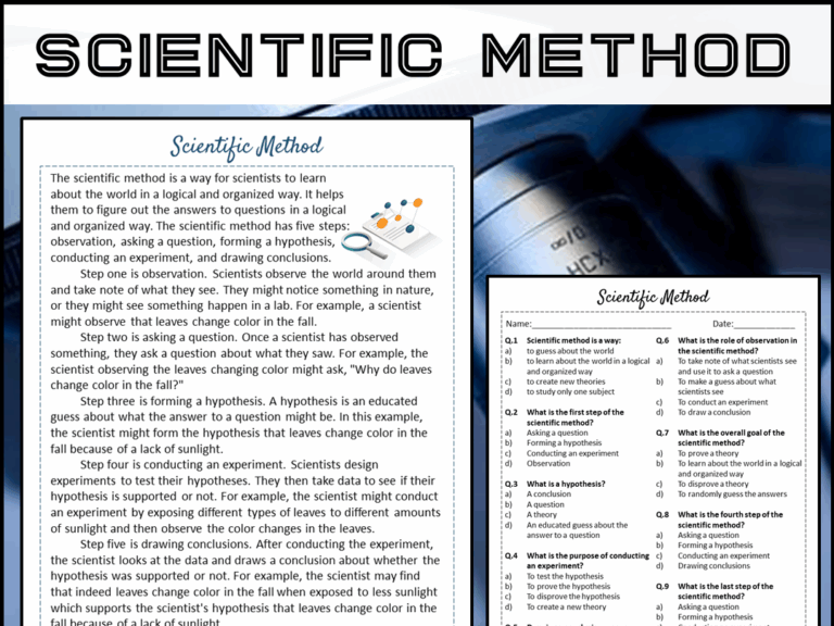 Scientific Method Reading Comprehension Passage And Questions PDF Teaching Resources