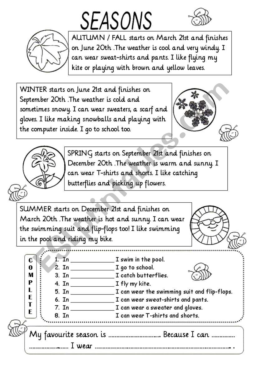 SEASONS ESL Worksheet By Fabiola Salinas