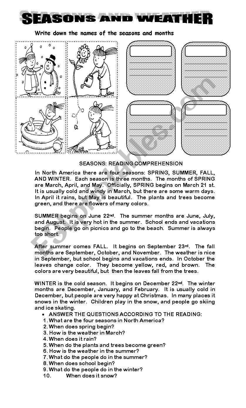 SEASONS READING COMPREHENSION ESL Worksheet By Natysalda