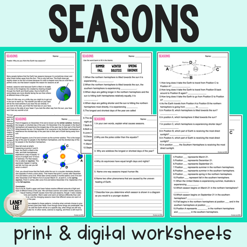 Seasons Reading Comprehension Worksheets Laney Lee
