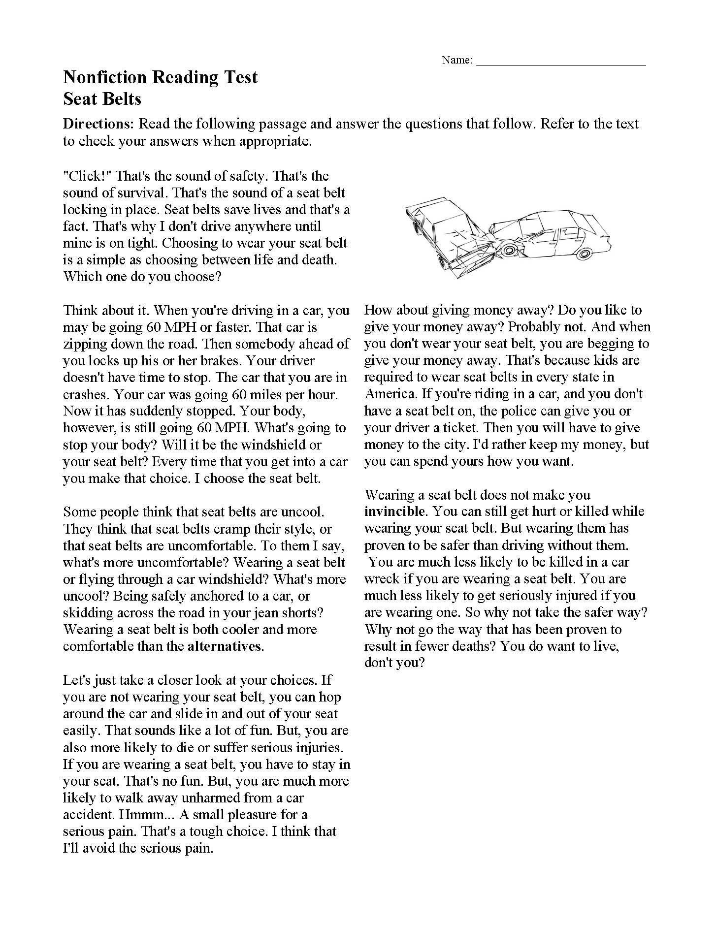 Reading Comprehension Worksheets Grades 6-8