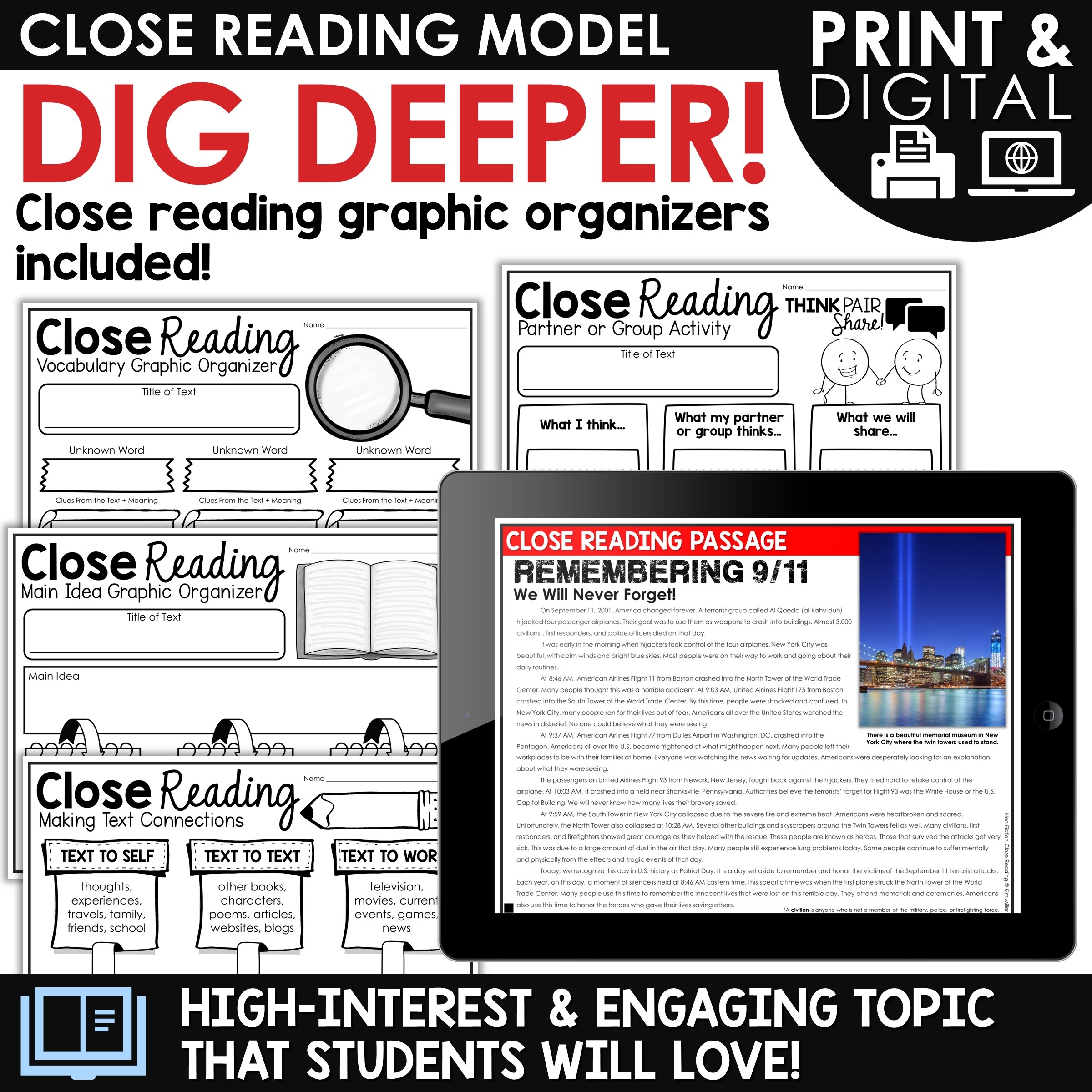 September 11 Differentiated Close Reading Comprehension Passages Patriot Day