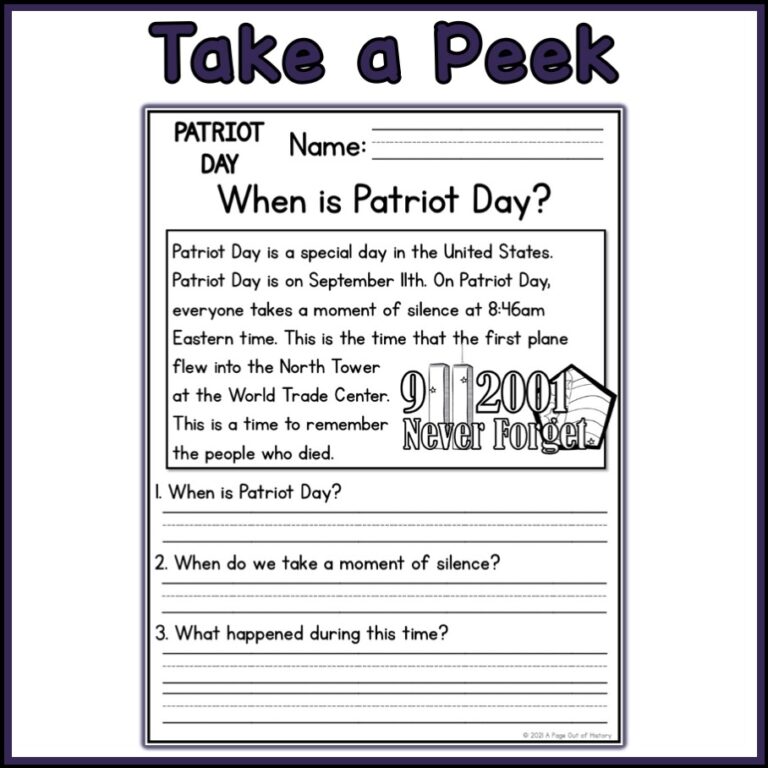 September 11th 9 11 Patriot Day Holidays Reading Comprehension 