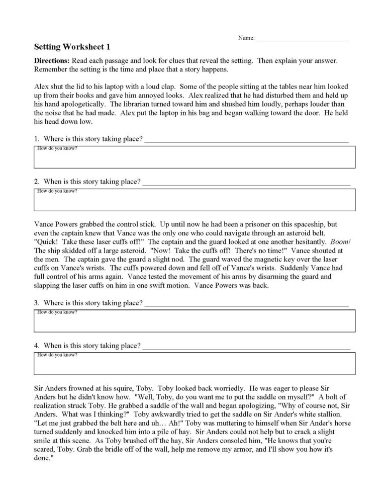 Setting Worksheet 1 Reading Activity