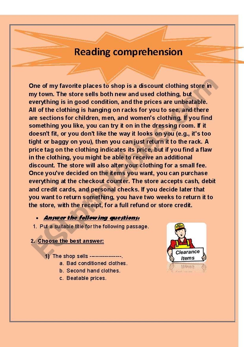 Shopping Comprehension ESL Worksheet By Minso