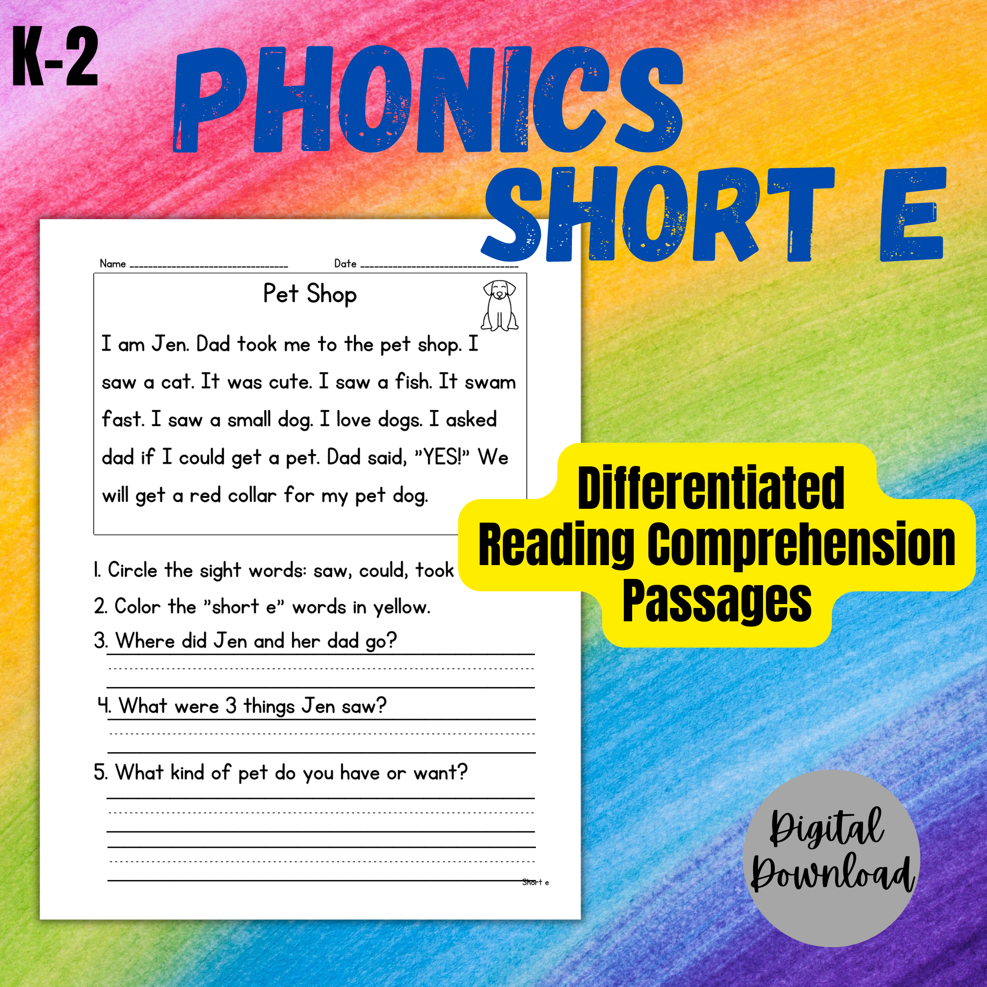 Short Reading Comprehension Passage Worksheets
