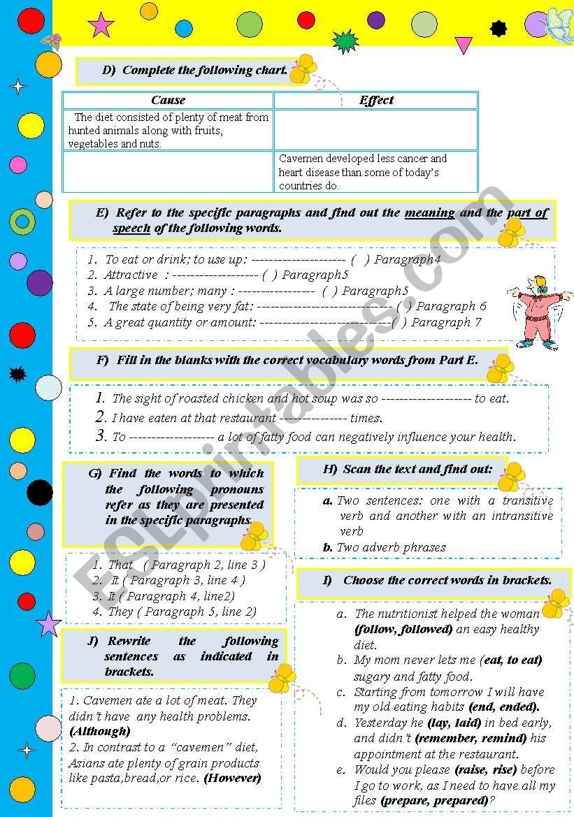 Should We Eat Like Cavemen A Complete Project With Many Tasks And An Answer Key Five Reading Comprehension Tasks Four Grammar Tasks Pronoun Referent In Transitive Verbs Adverb Clause Confusing Words Adjective Adverb