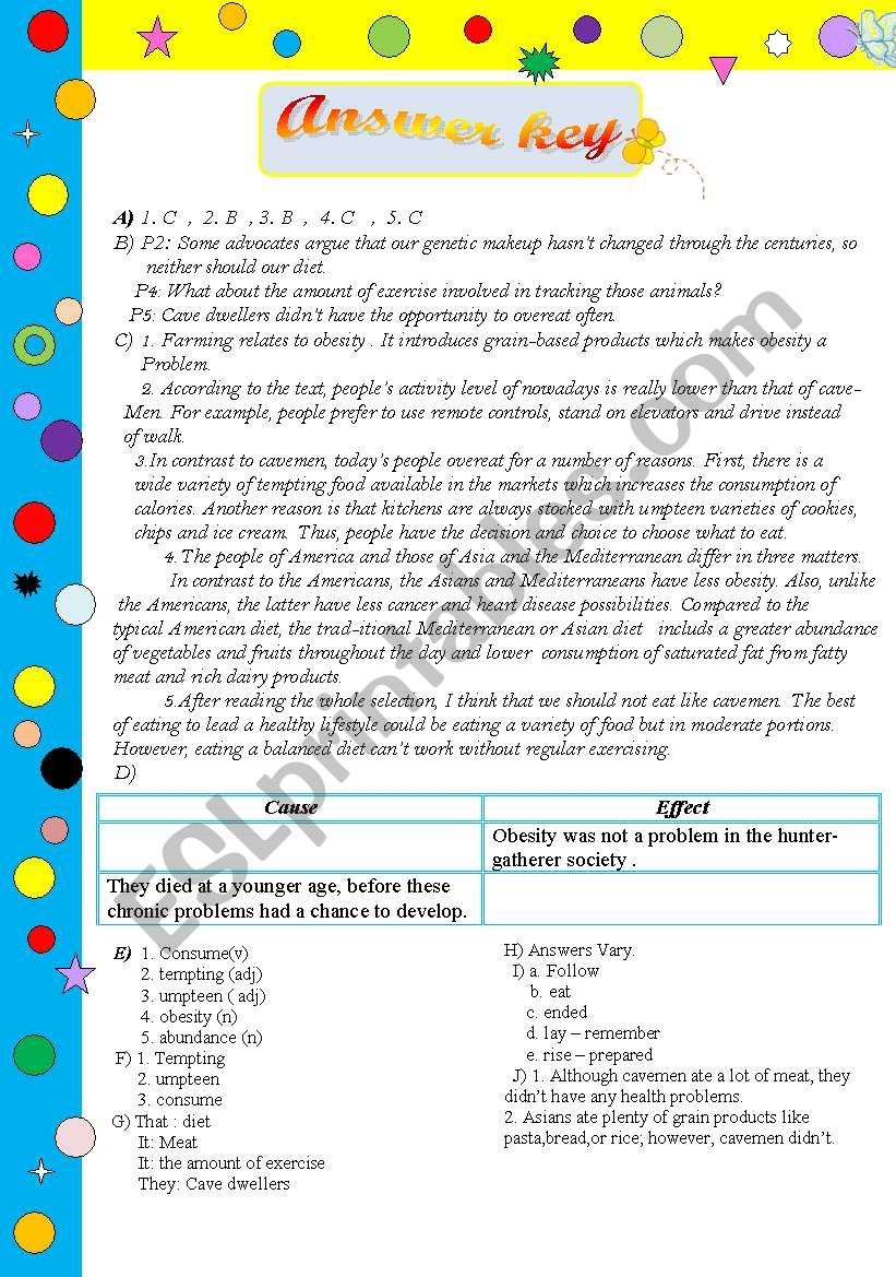 Should We Eat Like Cavemen A Complete Project With Many Tasks And An Answer Key Five Reading Comprehension Tasks Four Grammar Tasks Pronoun Referent In Transitive Verbs Adverb Clause Confusing Words Adjective Adverb